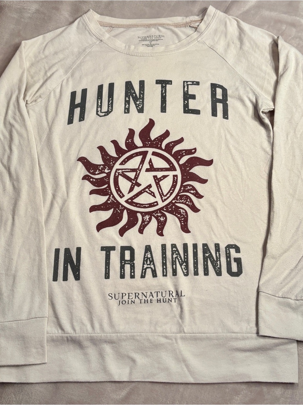 Supernatural Hunter In Training Long Sleeve Raglan Tee Anti Possession Cream S